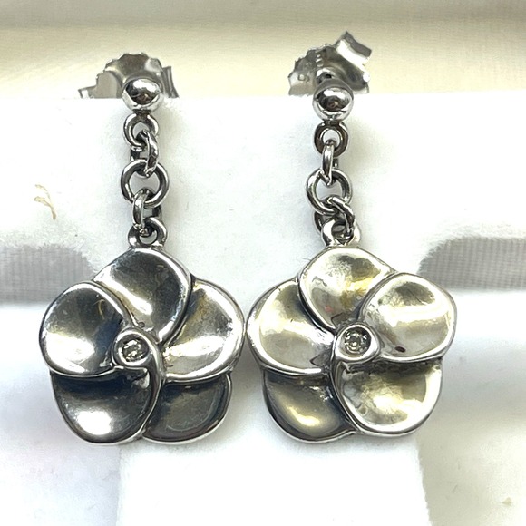 Source Unknown Jewelry - Sterling Silver 925 Flower Jewelry Set Necklace Earrings Diamond Center Gift